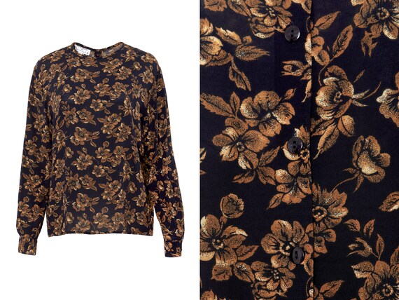 Button Back Autumn Floral Blouse | 10, L, XL