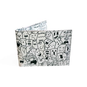 Carteira de papel, Monsters Doodle BW, carteira fina, carteiras para homens, carteira feminina, presente para ele, presente para ela, ideias para presentes, carteira colorida