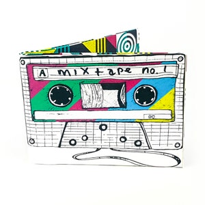 Carteira artesanal de papel resistente Pop Art Retro Nostalgia Slim Bi-Fold Wallet Fita cassete divertida estilo anos 90 Carteira unissex casual, carteira de música