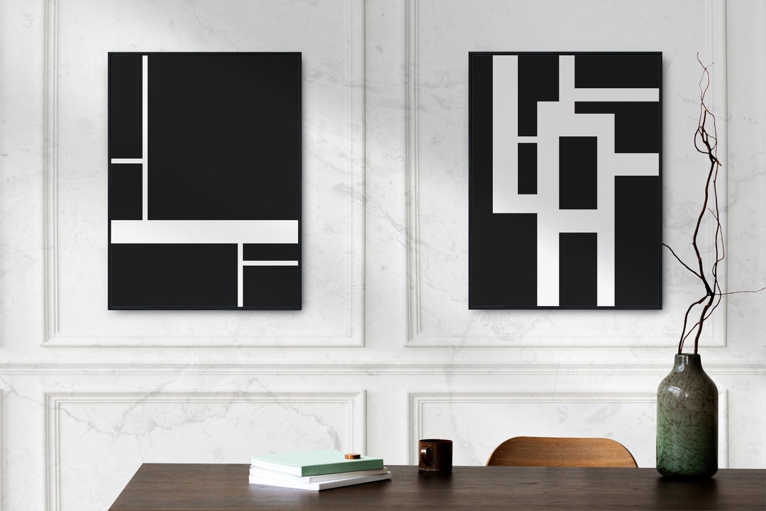 Set of 2 Black and White Minimalist Art Prints, Modern Abstract Print ...