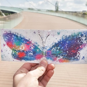 ペーパーウォレットアート、スリムウォレット、蝶の水彩画、彼女へのギフト、ギフトのアイデア、蝶のアートワーク