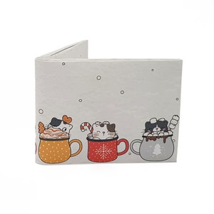 Linda cartera delgada para gatos / Cartera para gatos locos / Gatos en tazas de café / Ideas de regalos / Regalo para amantes de los gatos / Cartera Tyvek / Hecha a mano / Cartera plegable pequeña