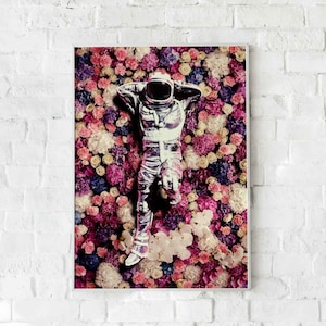 Astronaut in the flowers digital print, Wall Decor Art, Astronaut Poster Print, Wall Prints, Prints, Printable Art, Wall Art, Surreal Art