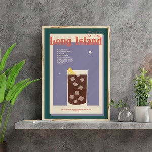 Long Island Iced Tea Cocktail Art Print, Retro Bar Decor, Klassieke Cocktail Wall Art, Bar Cart Wall Art, Digitale Download Poster