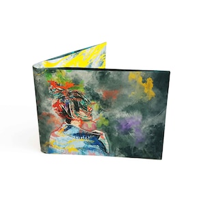 Portefeuille en papier, portefeuille mince, portrait de femme MixArt, portefeuilles pour homme, portefeuille femme, cadeau pour lui, cadeau pour elle, idées cadeaux, portefeuille coloré