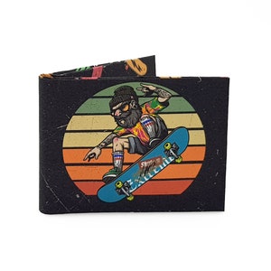 Skateboard Slim Wallet / Trucos locos de Sk8 / Skateboarding Wallet / Ideas de regalo / Street Art / Tyvek Wallet / Hecho a mano / Small Bifold Wallet
