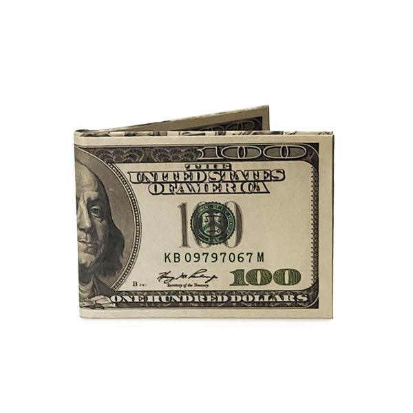Portefeuille fin billet de 100 dollars | Portefeuille en papier | Portefeuille cool | Cadeau pour lui | Portefeuille fait à la main | Portefeuille de voyage | Portefeuille artistique | Porte-billets