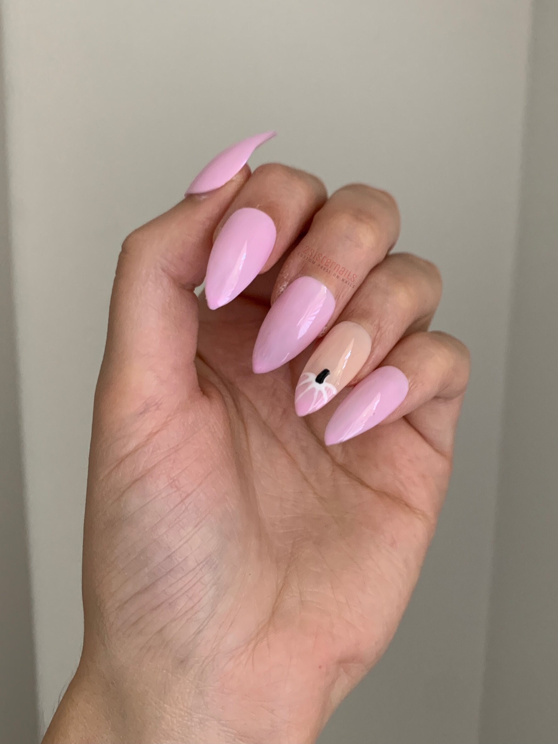 Pink Pumpkin Cute Pink Fall Nail Designs Fall Nail Set - Etsy