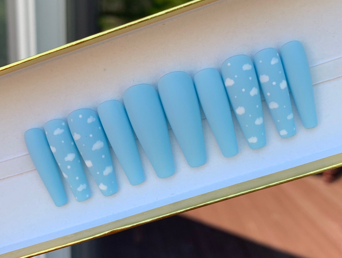 Baby Blue Cloud Nails Choose Matte or Glossy Nails Baby Etsy