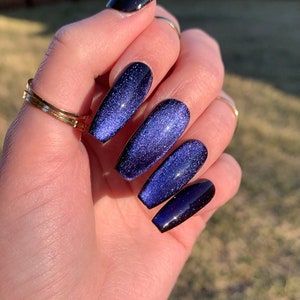 Witchy Color Shifting Nails Blue Purple Pink Press Ons Dark Glitter Coffin Fake Nail Long Color Changing Acrylic Holographic Set Black Gift