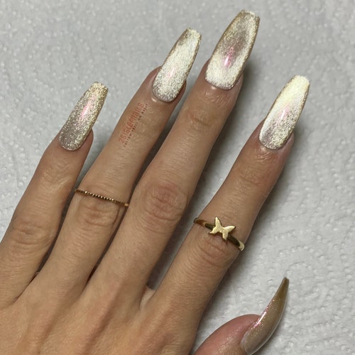 Enchanting Gold & Pink Color Changing Nails Gold Glitter Etsy