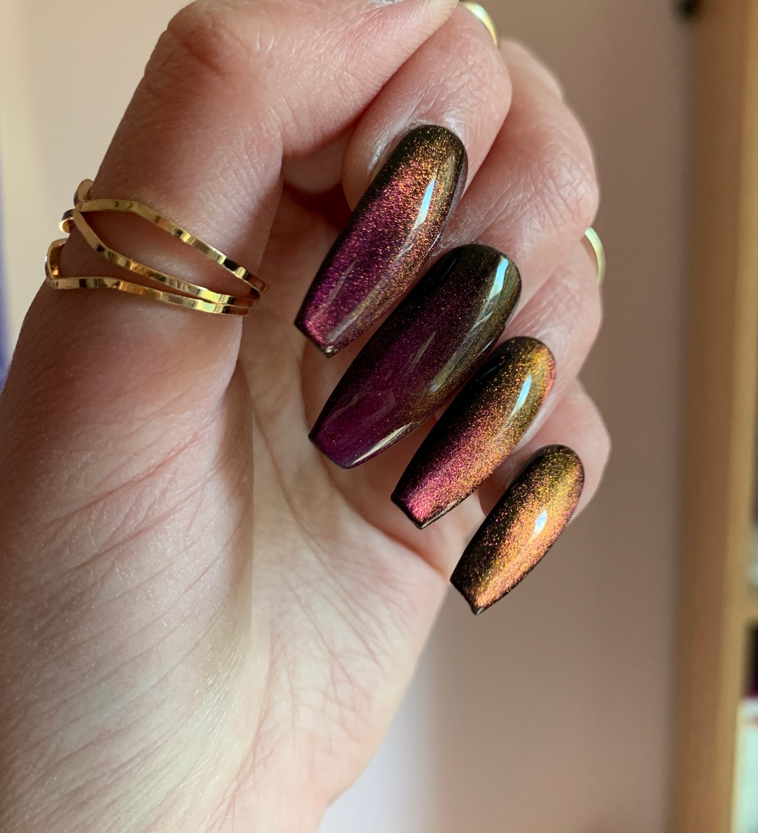 Purple Color Shifting Nails Pink Yellow Press on Nails Long - Etsy