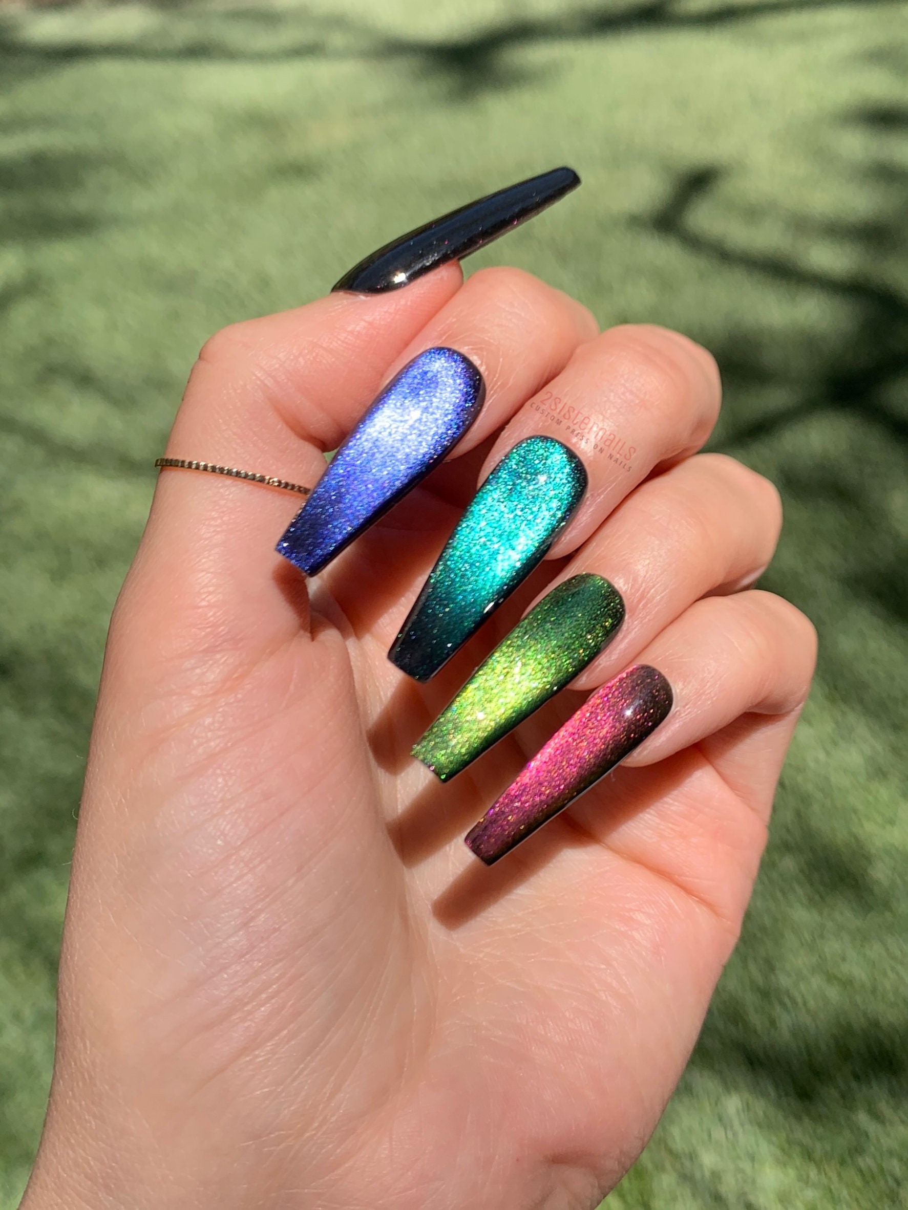 Holographic Rainbow Drip Nails
