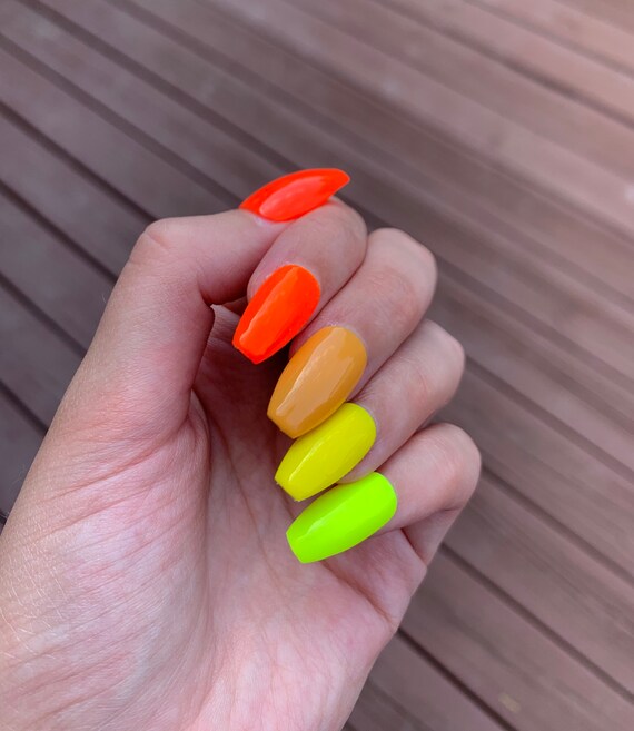 Neon orange coffin nails deals