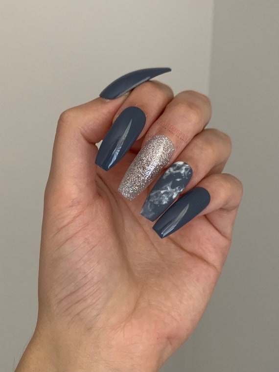 Smokeshow Dark Gray Blue Smoky Nail Design Holographic - Etsy