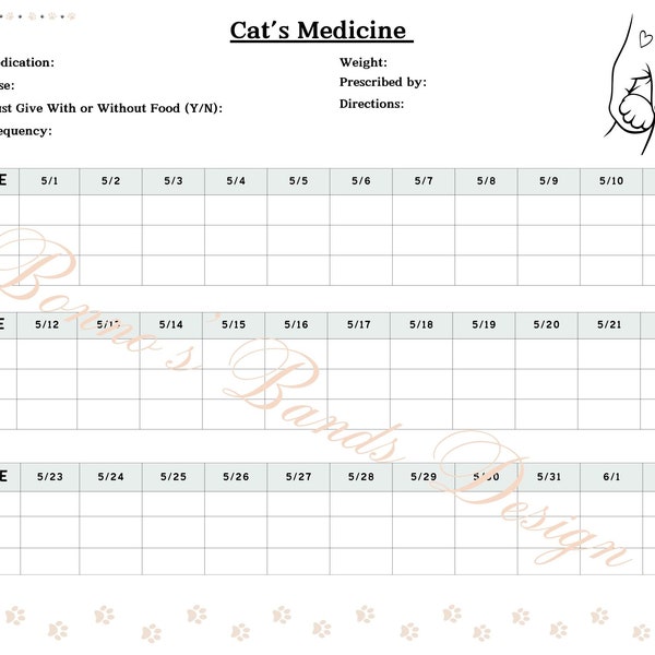 May 2024 Pet Health Tracker - Daily Medicine Log for Cats & Dogs - Printable Digital - Pet Medication Planner Page