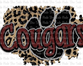 Cougars Paw Print | Sublimation Design | PNG File | Digital Download | Cheetah, Leopard, maroon
