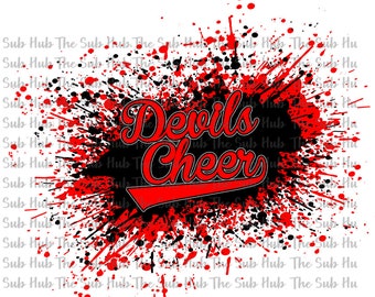 Devils Cheer Splatter | Prêt à appuyer sur | | de transfert par sublimation | de conception de chemise Rouge, Éclaboussure