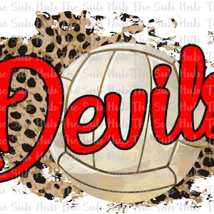 Devils Volleyball / / Diseño de sublimación / Archivo PNG / Descarga digital / Leopardo, guepardo, rojo
