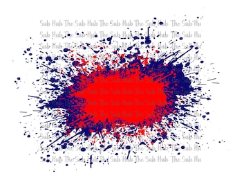 Splash Design, Blue Background, Red Splatter | Sublimation Design | PNG File | Digital Download | Red and Blue