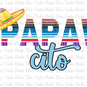 以下が含まれることがあります： 「PAPAWcito」というテキストが青と白のフォントで書かれたカラフルなグラフィックデザイン。 「PAPAW」という単語は、黄色のソンブレロが載った虹色のストライプのフォントで書かれています。