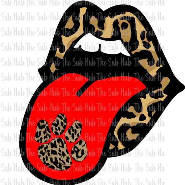 Red Lips Tongue, Paw Print |   Ready to Press | Sublimation Transfer | Shirt Design | Mouth, Baseball, Leopard