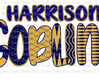 Harrison Goblins  Patterned Letters | Sublimation Design | PNG File | Digital Download | Navy, Gold