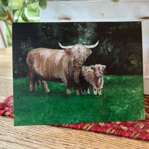 Highland Mama und Baby in Oil Grußkarte