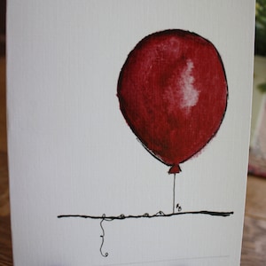 Handgemaakte aquarel rode ballon wenskaart