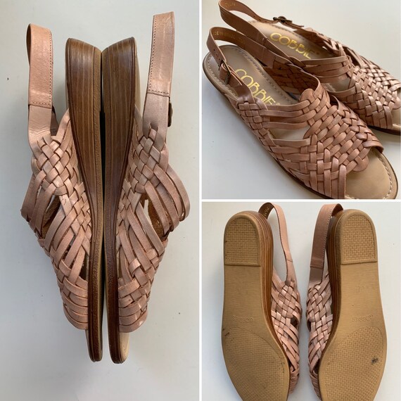 Vintage Pink Huarache Style Cobbie Sandals, Size 7