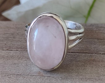 Boho Statement Ring - Rose Quartz Sterling Silver Ring - Hand Crafted Bohemian Ring-Bohemian Ring - Rose Quartz - Rings -Gift for