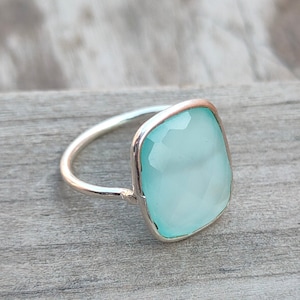 summer gift tags summer ring minimalist Boho Statement Ring -Aqua calcy Sterling Silver Ring  -Aqua chalcedony -Rings, minimalist, gift