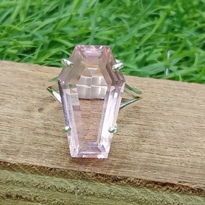 Anello in argento sterling a forma di bara con pietra di quarzo rosa - Anello a forma di bara fatto a mano - Anello in pietra di quarzo rosa Boho - Regalo