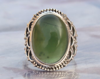 Boho Statement Ring - Green Jade Sterling Silver Ring - Hand Crafted Bohemian Ring-Bohemian Ring - Green Jade - Rings -Gift for