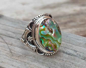 minimalist Abalone Shell Boho ring -Boho Statement Ring -Sterling Silver Ring -Handmade jewelry -Bohemian Ring -graduation gifts, bestseller
