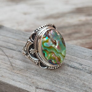 minimalist Abalone Shell Boho ring -Boho Statement Ring -Sterling Silver Ring -Handmade jewelry -Bohemian Ring -graduation gifts, bestseller