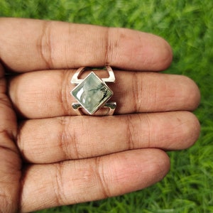 Prehnite Natural Gemstone Ring -925 Sterling Silver Ring - Hand Crafted Bohemian Ring- Prehnite Ring- Rings -  Square ring - freeship -best