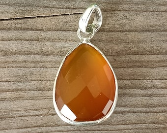 Orange Calci Sterling Silver Pendant - Oval Boho Gemstone