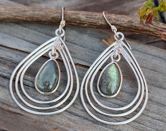 Labradorite Sterling Silver Handmade Earring | Labradorite Stone | Daily Wearable Earrings in Teardrop Shape | Bezel Earrings Gift for Her
