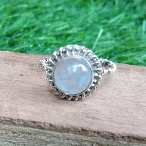 Rainbow Moonstone Sterling Silver Ring - Hand Crafted Boho Ring