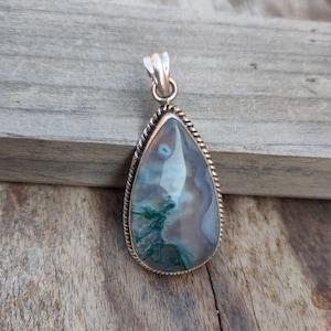 Handmade Moss Agate Pendant of Solid 925 Sterling Silver - Etsy