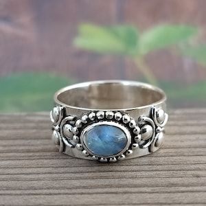 Rainbow Moonstone  Band Ring , Sterling Silver Band ring , Unique Band Silver ring ,Handmade silver Ring ,Bohemian Band ,band , silver ring