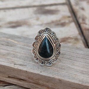 Boho Statement Ring - Moss Agate Sterling Silver Ring - Hand Crafted Bohemian Ring-Bohemian Ring - Moss Agate Rings -Gift for