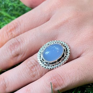 ボヘミアン ステートメントリング | アクア カルセドニー 925 スターリングシルバーリング | ハンドクラフト ボヘミアンリング | ボヘミアンリング | アクア カルセドニーリング | ギフトリング