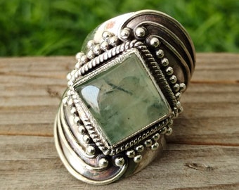 Details about   Black Oxidized 925 Silver Prehnite Gemstone Womens Ring Handmade Jewelry