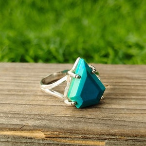 Turquoise Gemstone Boho  Ring - 925 Sterling Silver Ring -Turquoise coffin ring -Bohemian Ring -Turquoise ring- Triangle ring - Rings -Gifts