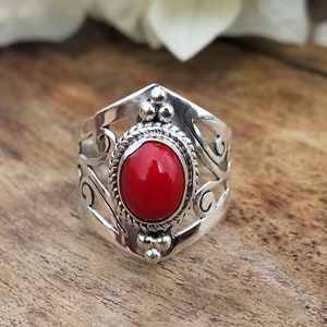Boho Statement Ring | Coral Sterling Silver Ring | Hand Crafted Bohemian Ring | Boho Ring | Natural Coral Ring | Rings for Gift - Gifts