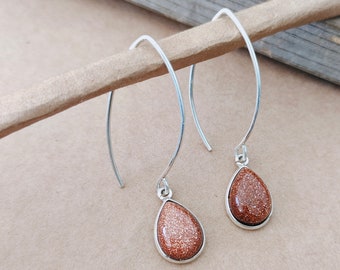 Brown Sunstone bezel earrings , silver earrings , Handmade hanging earring , statement earring , silver jewelry , earring , 925 silver gift