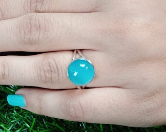 Aqua Calci Sterling Silver Ring: Round Boho Statement Ring