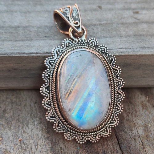 Rainbow Moonstone Pendant in Solid 925-sterling Silver - Etsy